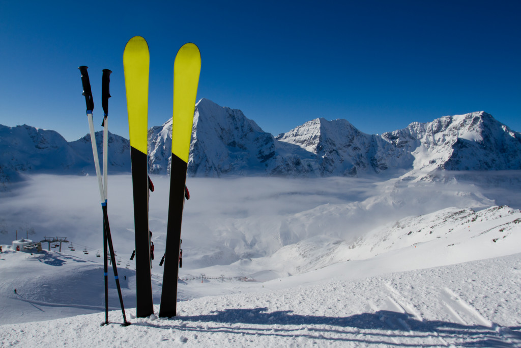 skiing equipment on snow